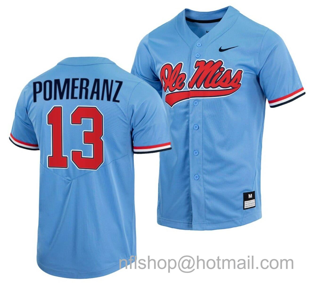 Men's Nike Drew Pomeranz Jersey Ole Miss Rebels College Baseball Blue #13