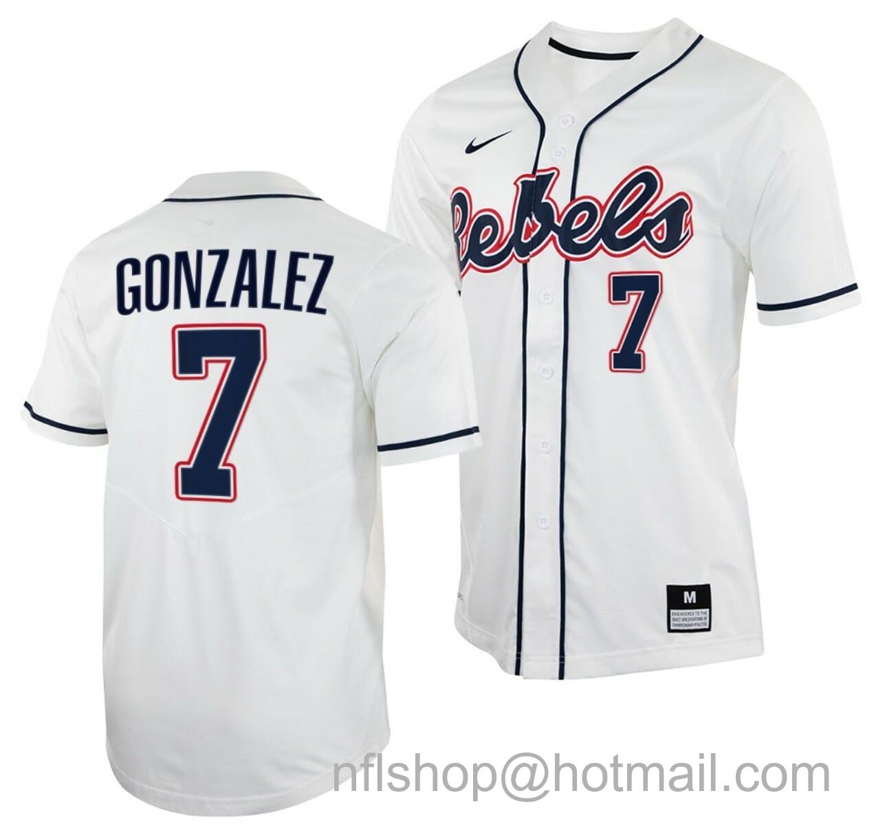 Men's Nike Jacob Gonzalez Jersey Ole Miss Rebels College Baseball White #7