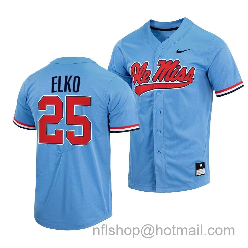 Men's Nike Tim Elko Jersey Ole Miss Rebels College Baseball Full-Button Blue #25