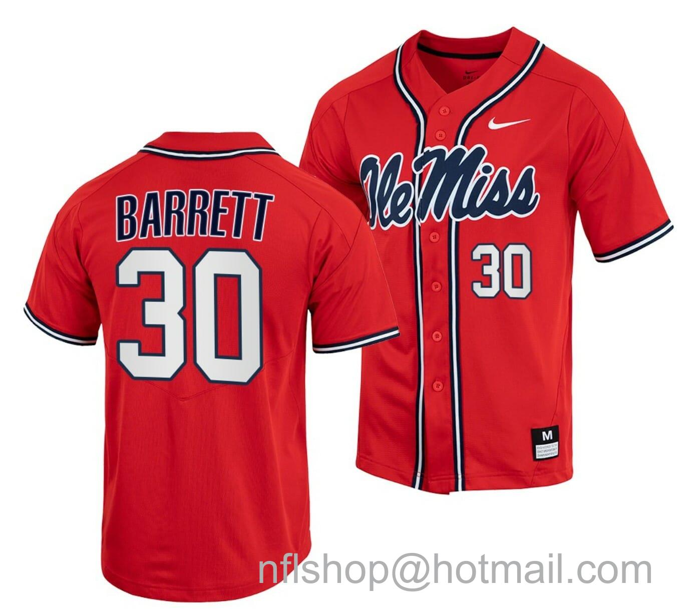 Men's Nike Aaron Barrett Jersey Ole Miss Rebels College Baseball Red #30