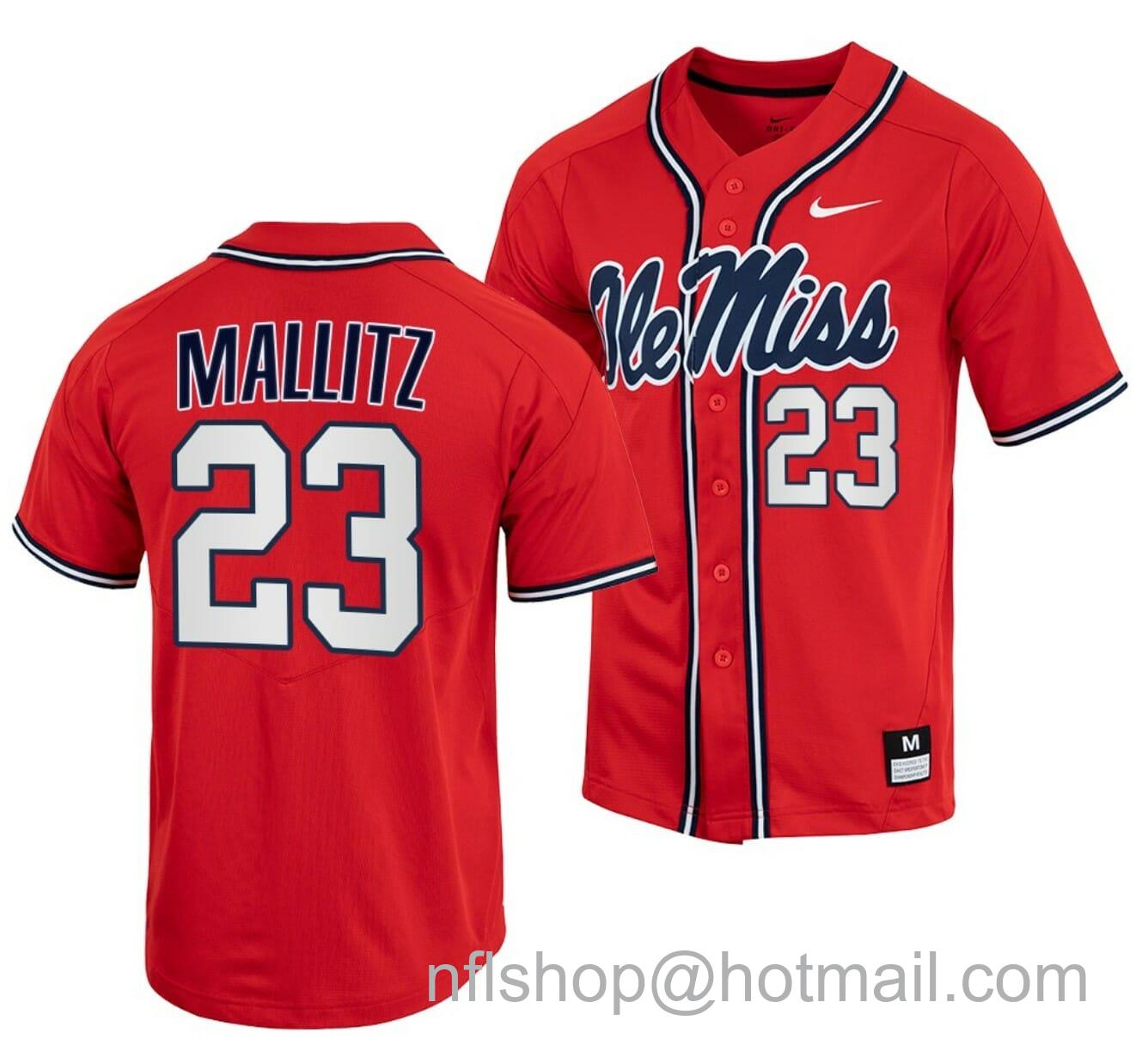 Men's Nike Josh Mallitz Jersey Ole Miss Rebels College Baseball Red #23