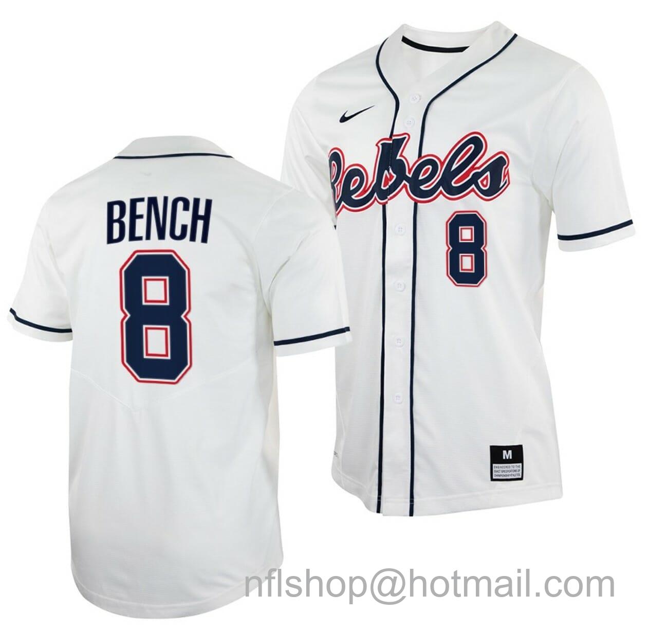 Men's Nike Justin Bench Jersey Ole Miss Rebels College Baseball White #8