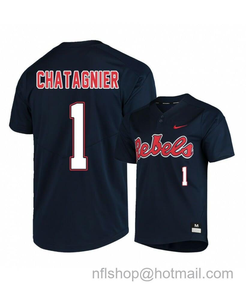 Men's Nike Ole Miss Rebels 1 Peyton Chatagnier Black College Baseball Jersey