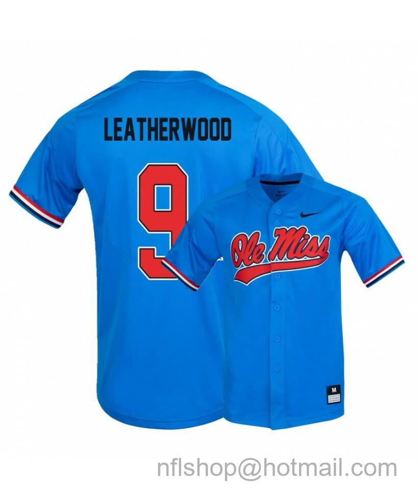 Men's Nike Ole Miss Rebels 9 Hayden Leatherwood Blue College Baseball Jersey