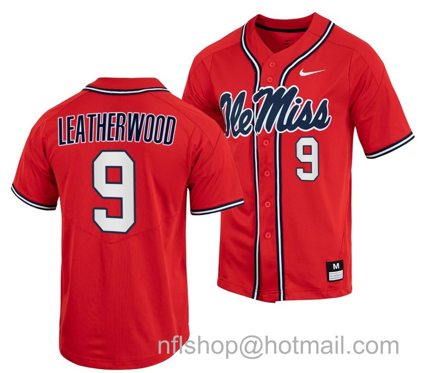 Men's Nike Hayden Leatherwood Jersey Ole Miss Rebels College Baseball Red #9