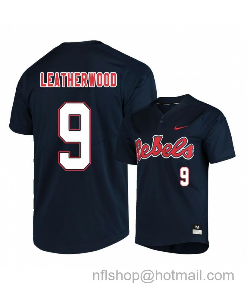 Men's Nike Ole Miss Rebels 9 Hayden Leatherwood Black College Baseball Jersey