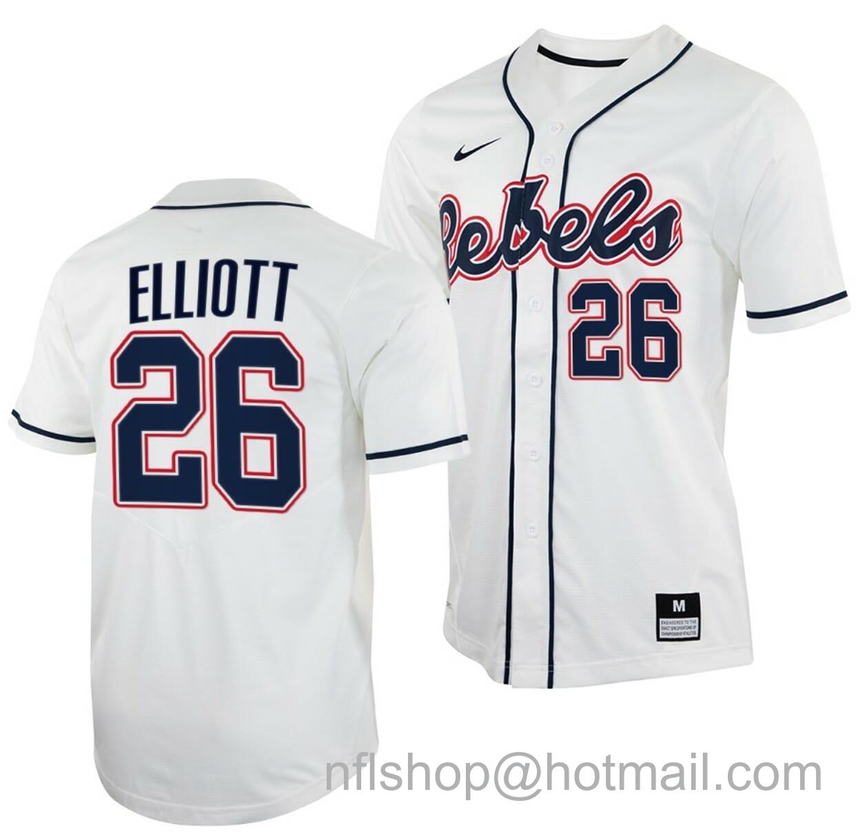 Men's Nike Hunter Elliott Jersey Ole Miss Rebels College Baseball White #26