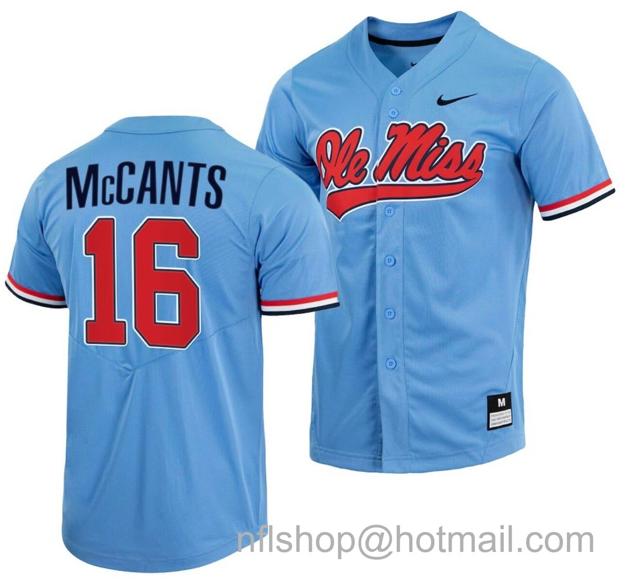 Men's Nike TJ McCants Jersey Ole Miss Rebels College Baseball Blue #16