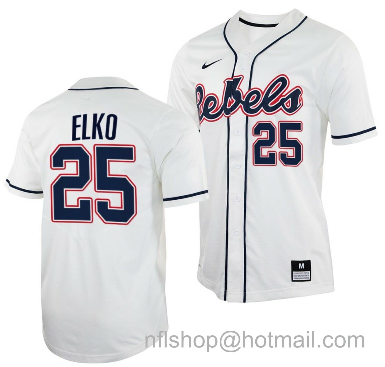 Men's Nike Tim Elko Jersey Ole Miss Rebels College Baseball White #25