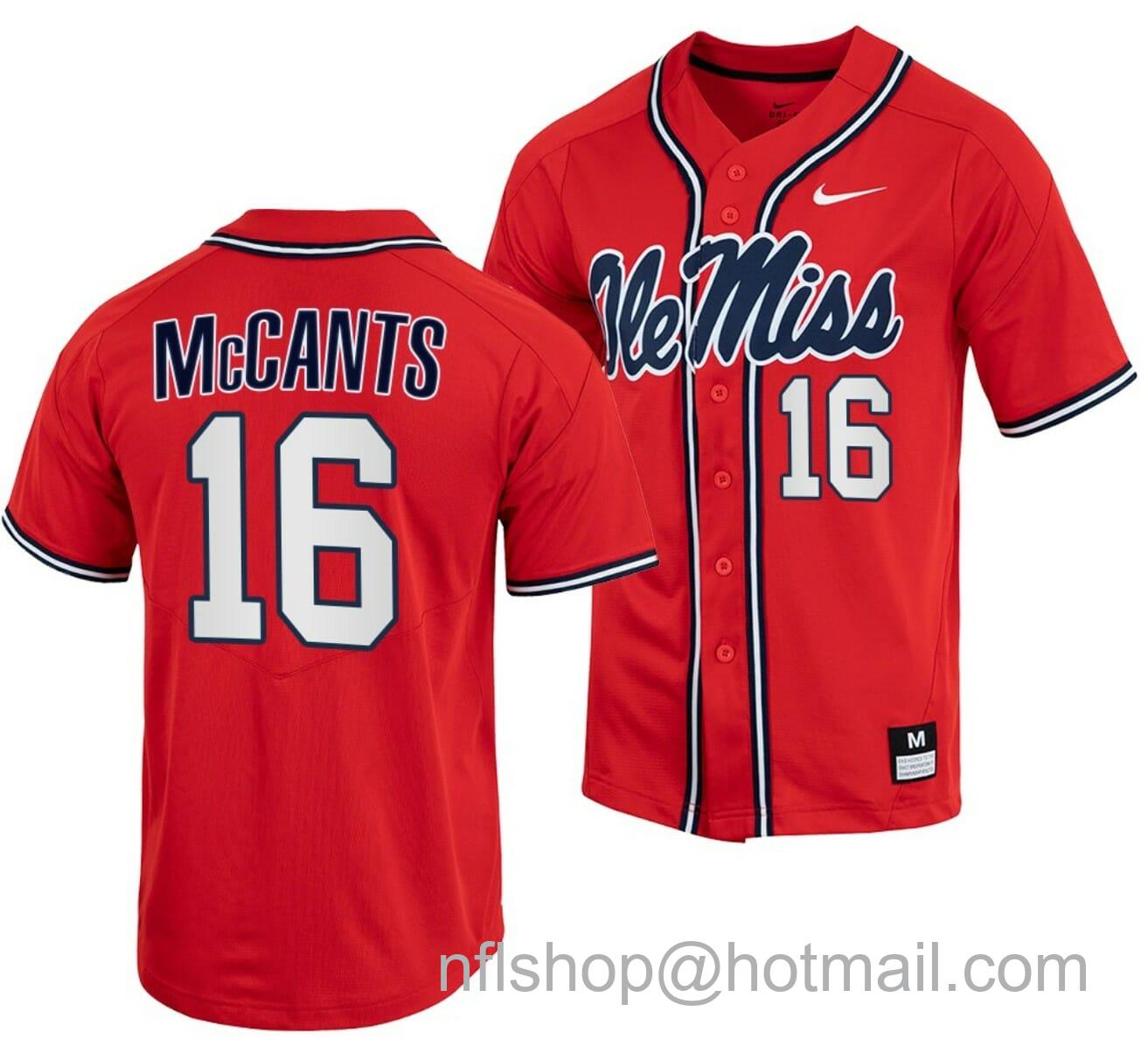 Men's Nike TJ McCants Jersey Ole Miss Rebels College Baseball Red #16