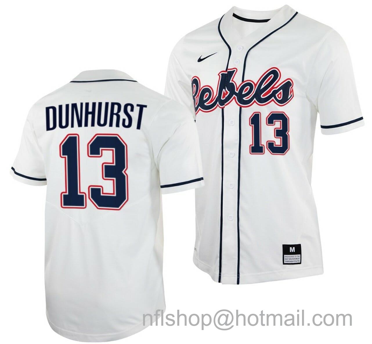 Men's Nike Hayden Dunhurst Jersey Ole Miss Rebels College Baseball White #13