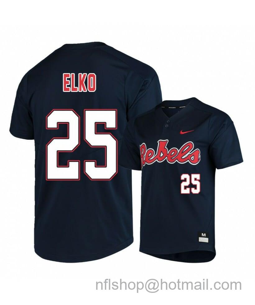 Men's Nike Ole Miss Rebels 25 Tim Elko Black College Baseball Jersey