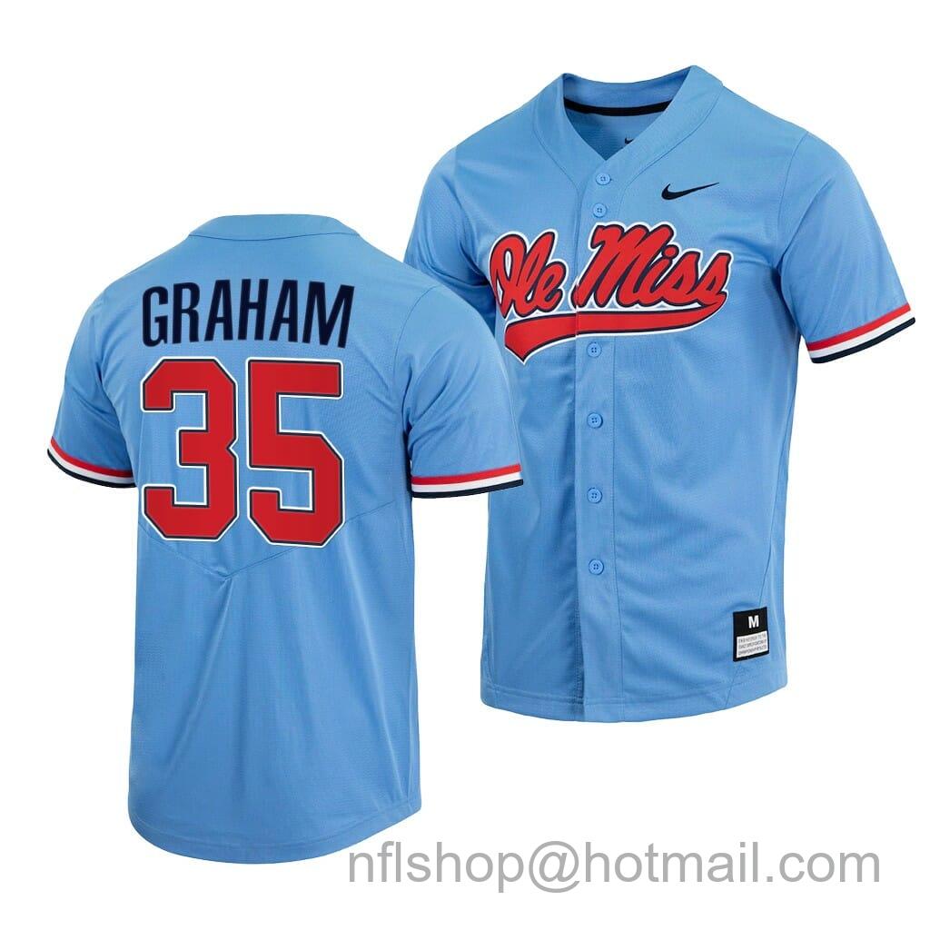 Men's Nike Kevin Graham Jersey Ole Miss Rebels College Baseball Full-Button Blue #35