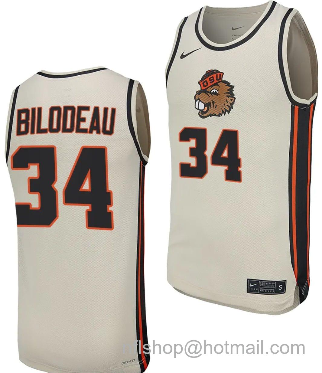 Men's Nike Tyler Bilodeau Jersey #34 Oregon State Beavers College Basketball Replica uniform White