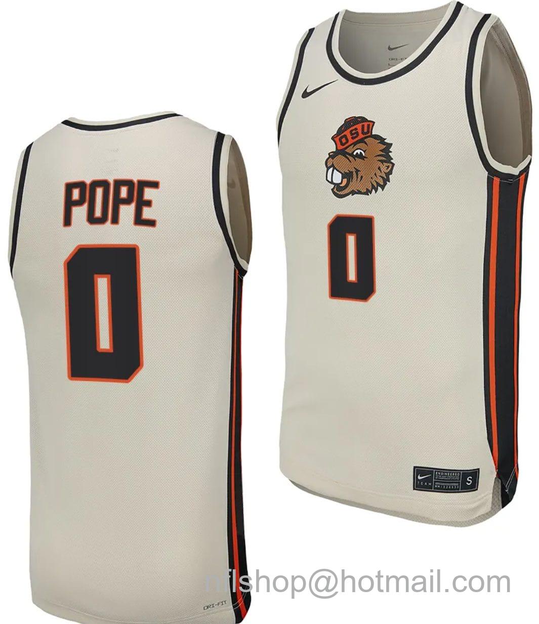 Men's Nike Jordan Pope Jersey #0 Oregon State Beavers College Basketball Replica uniform White