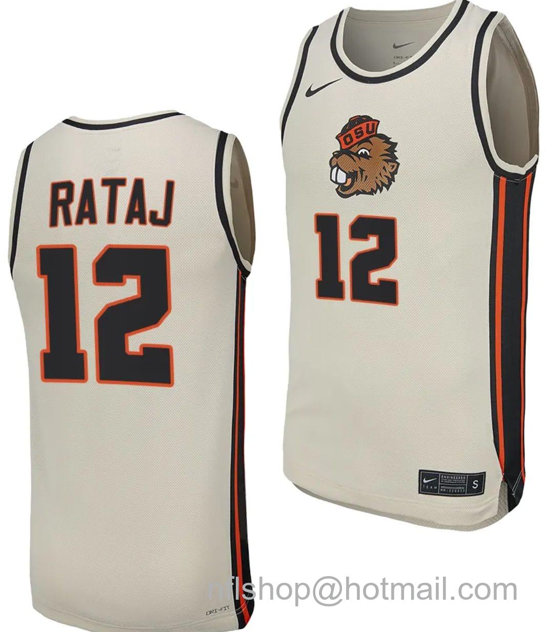 Men's Nike Michael Rataj Jersey #12 Oregon State Beavers College Basketball Replica uniform White