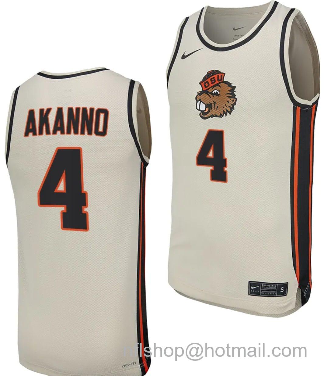 Men's Nike Dexter Akanno Jersey #4 Oregon State Beavers College Basketball Replica uniform White