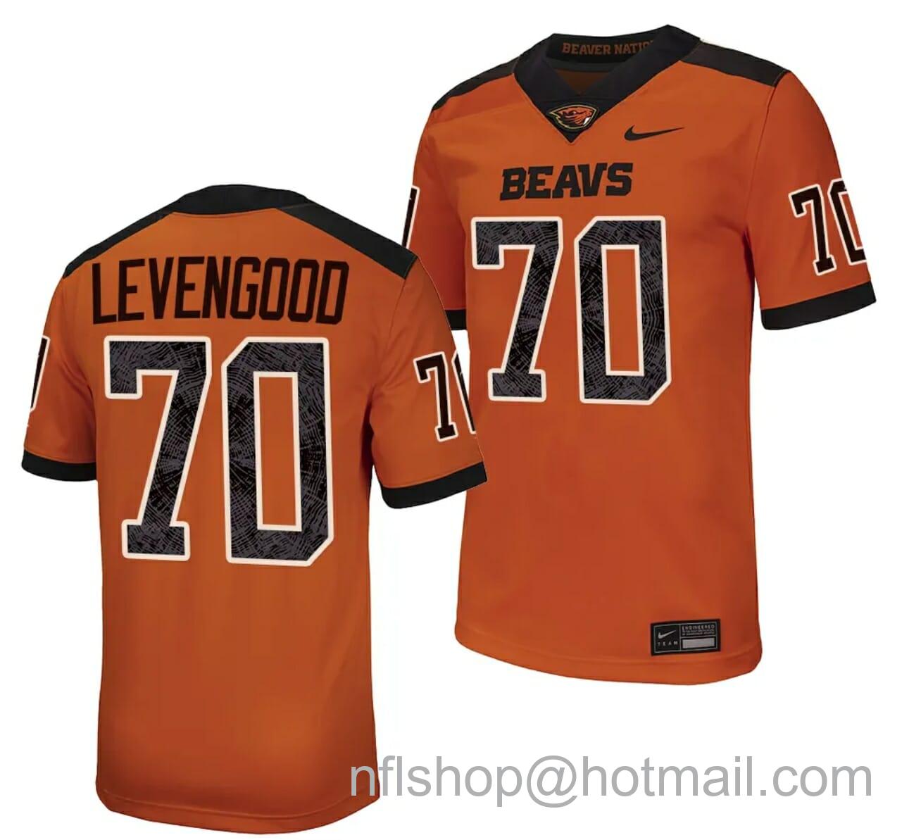 Men's Nike Oregon State Beavers Jake Levengood Jersey #70 College Football Stitched Orange 2023