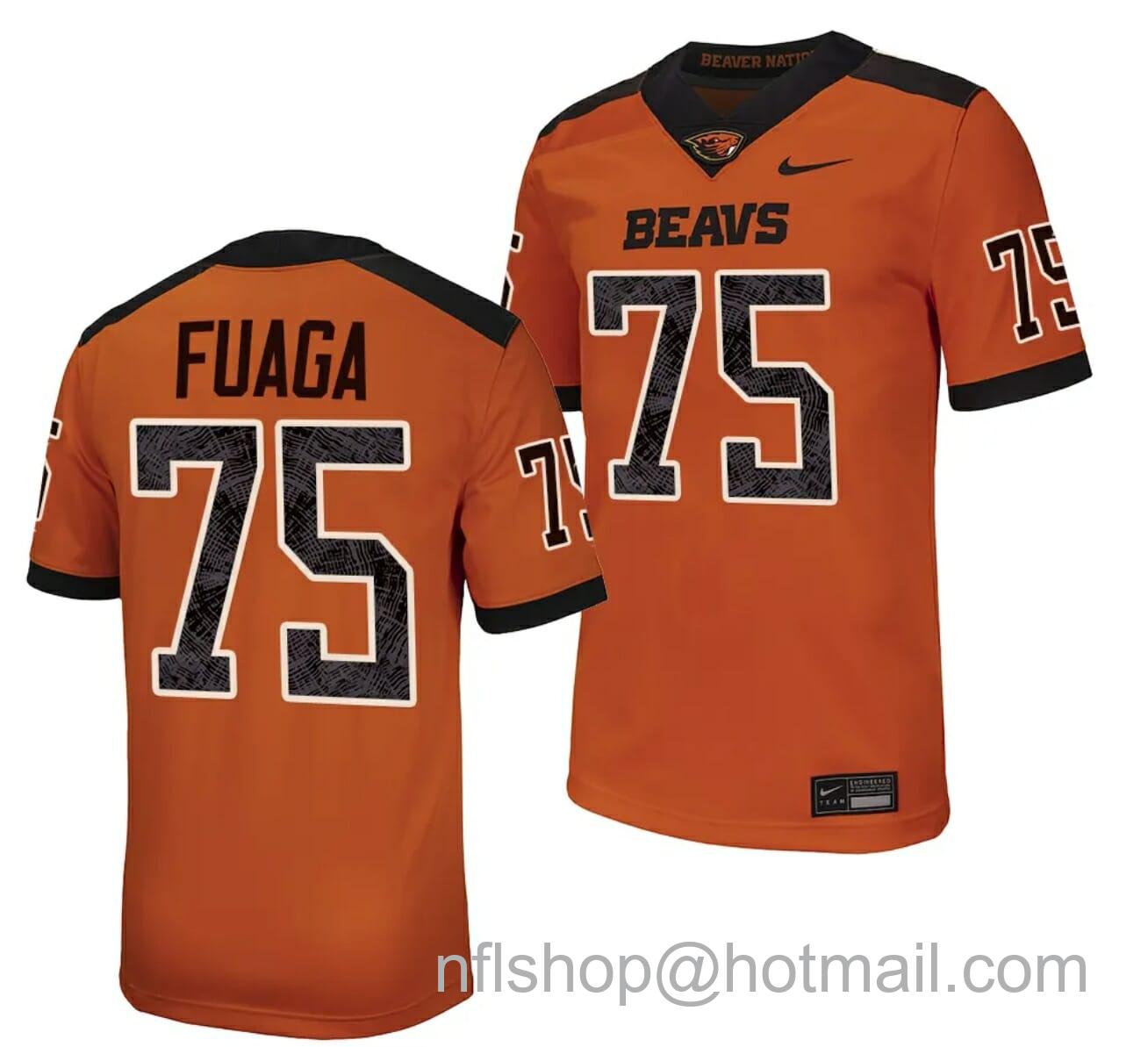 Men's Nike Oregon State Beavers Taliese Fuaga Jersey #75 College Football Stitched Orange 2023