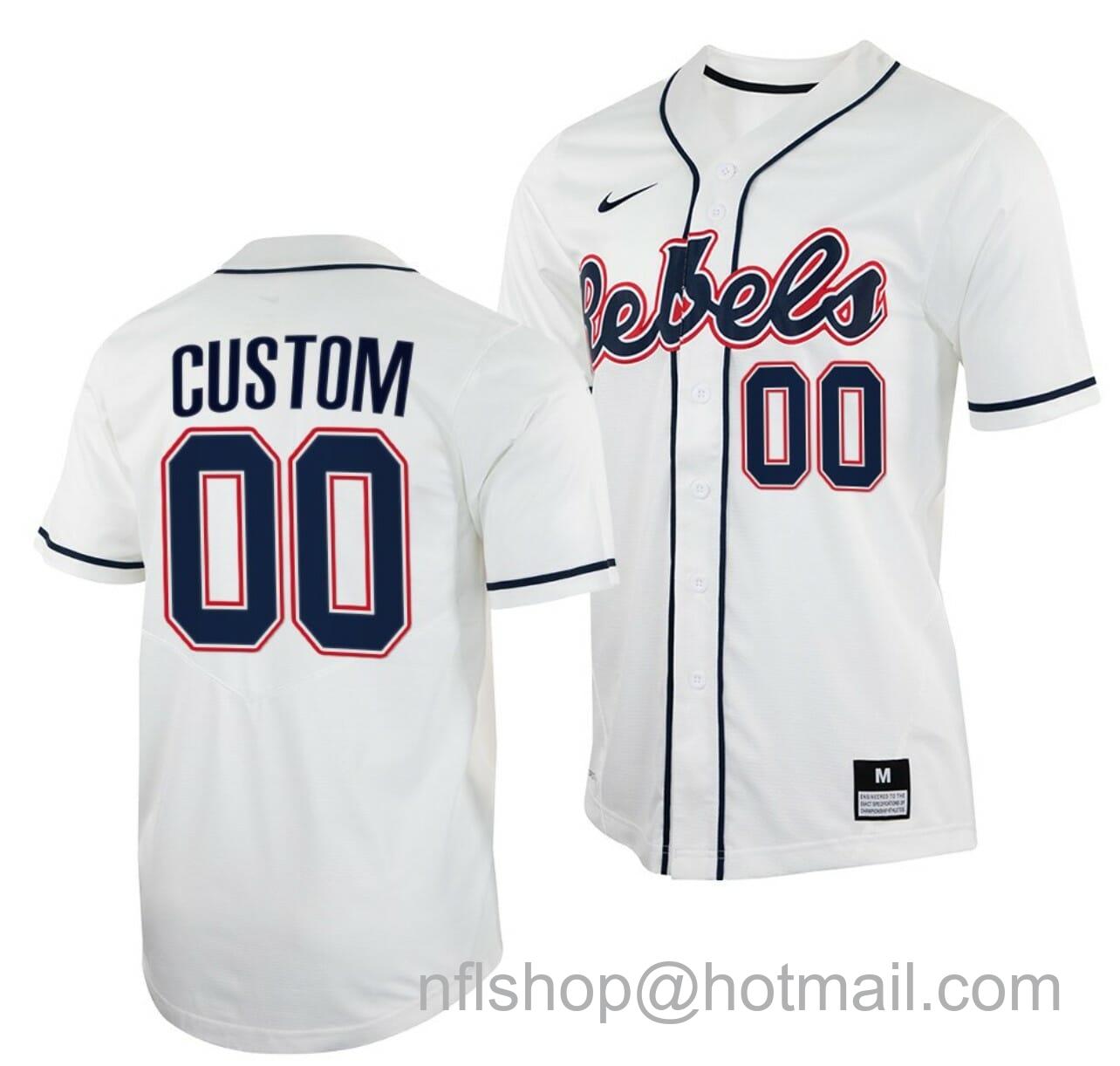 Men's Nike Custom Ole Miss Rebels Baseball Jersey Name and Number NCAA College White