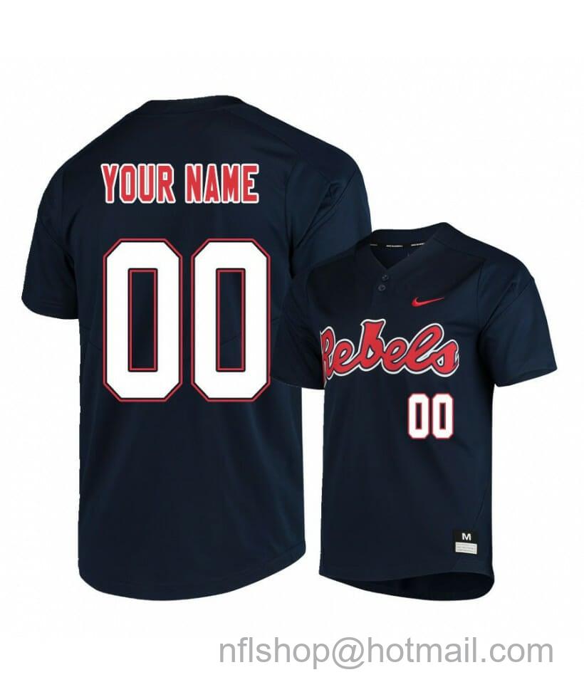 Men's Nike Ole Miss Rebels Black Custom Name and Number College Baseball Jersey