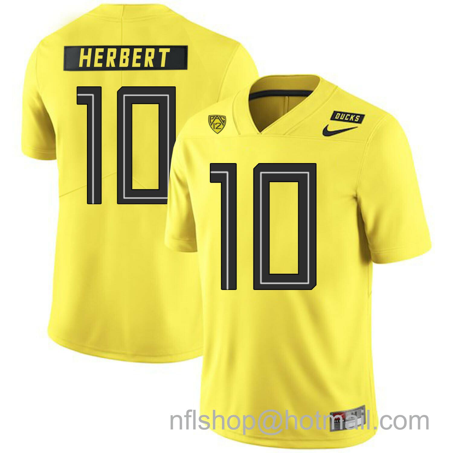 Men's Nike Oregon Ducks #10 Justin Herbert College Football Jersey Yellow