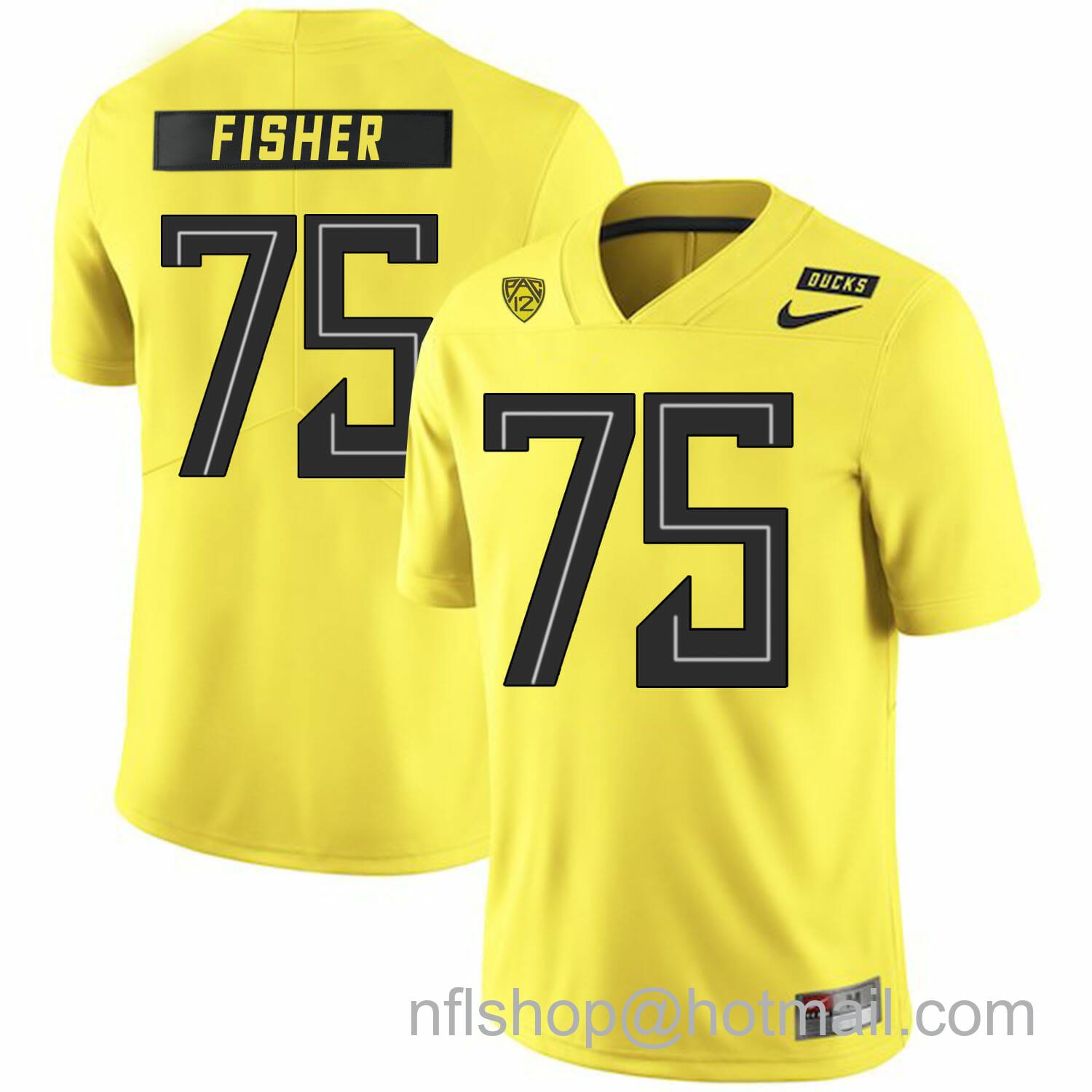 Men's Nike Oregon Ducks #75 Jake Fisher NCAA College Football Jersey Yellow