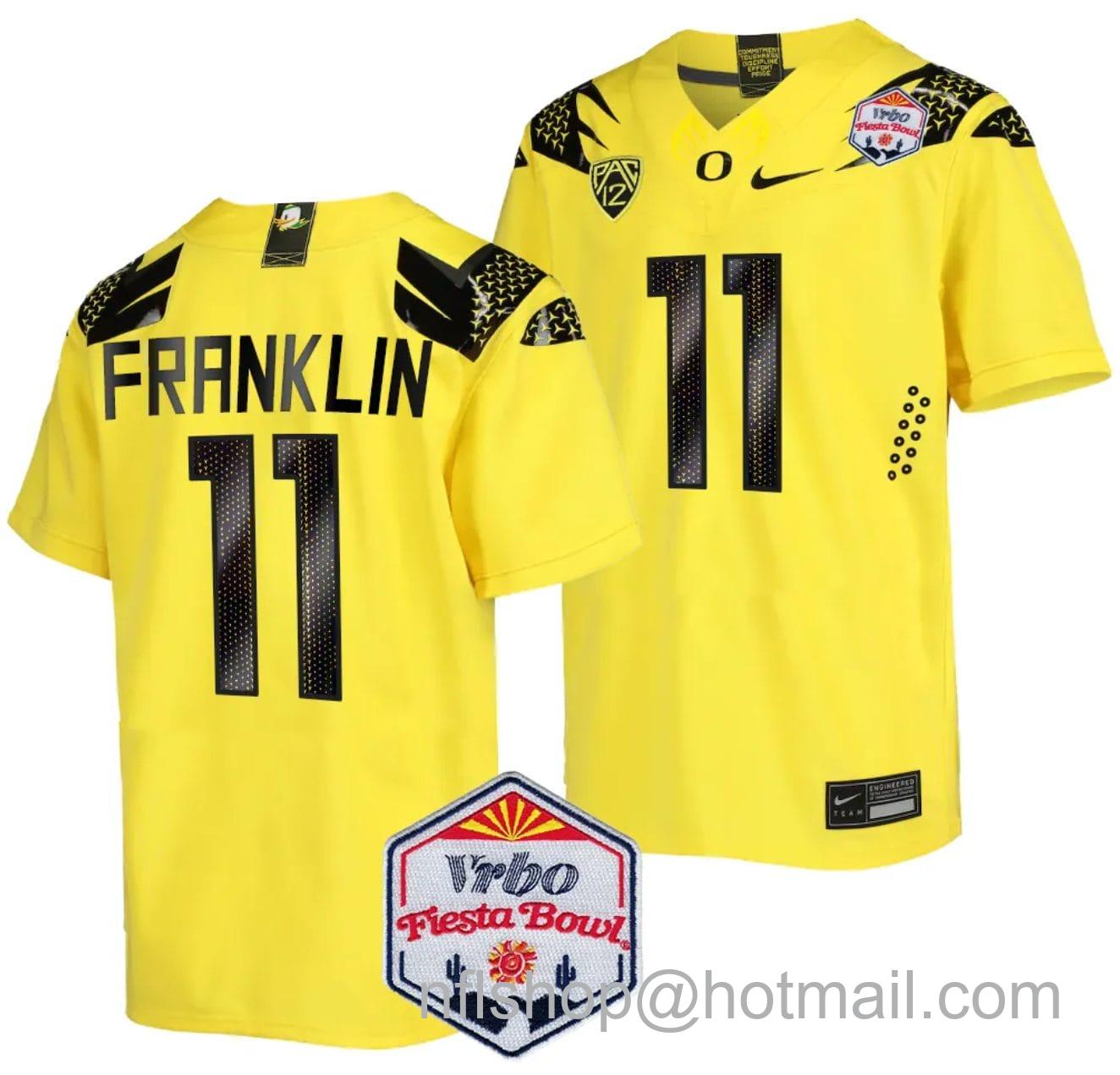 Men's Nike Troy Franklin Jersey #11 Oregon Ducks Fiesta Bowl Patch 2024 Football Yellow