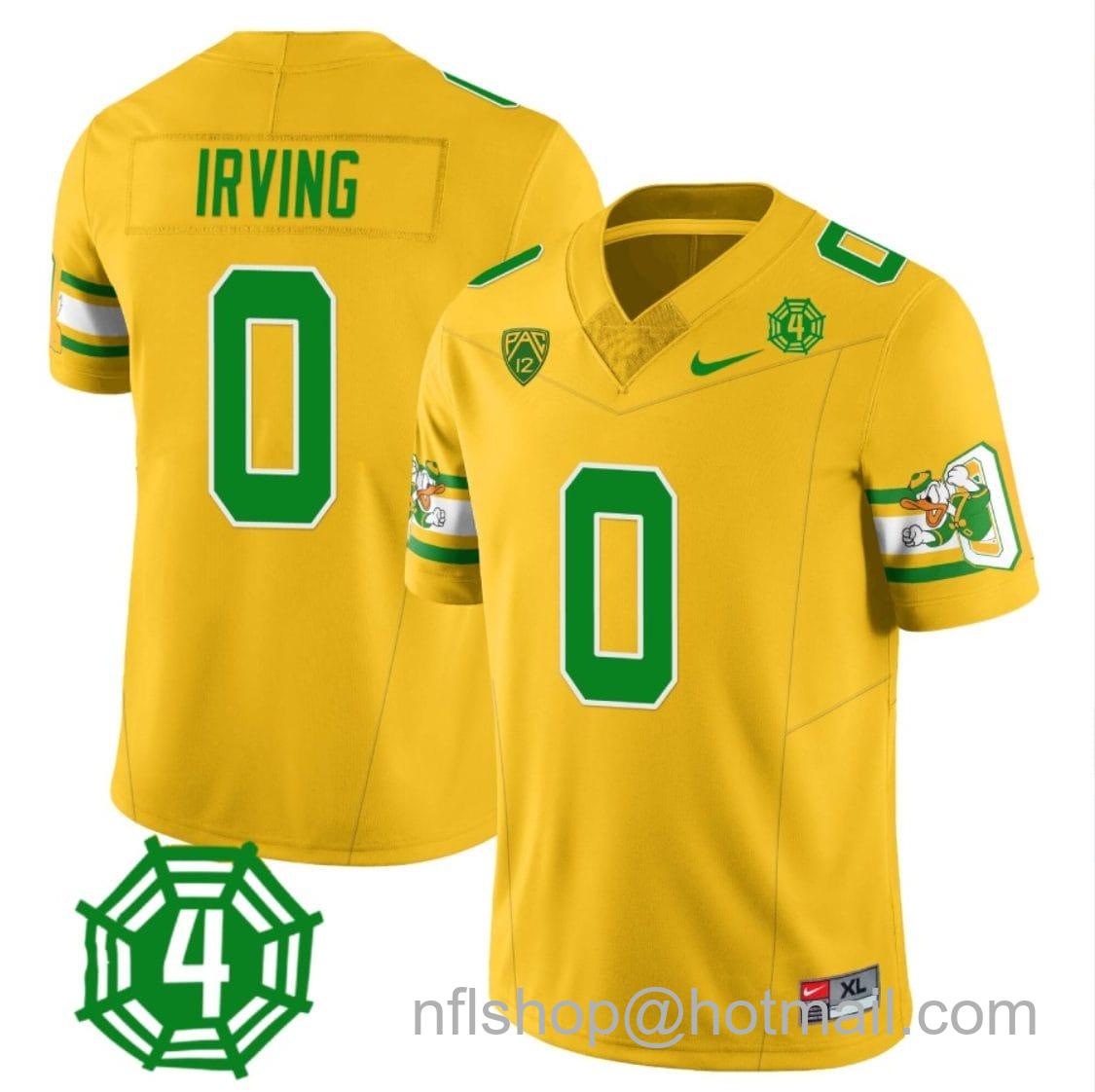 Men's Nike MarKeise Irving Jersey #0 Oregon Ducks Honor Spencer Webb Patch Football Yellow