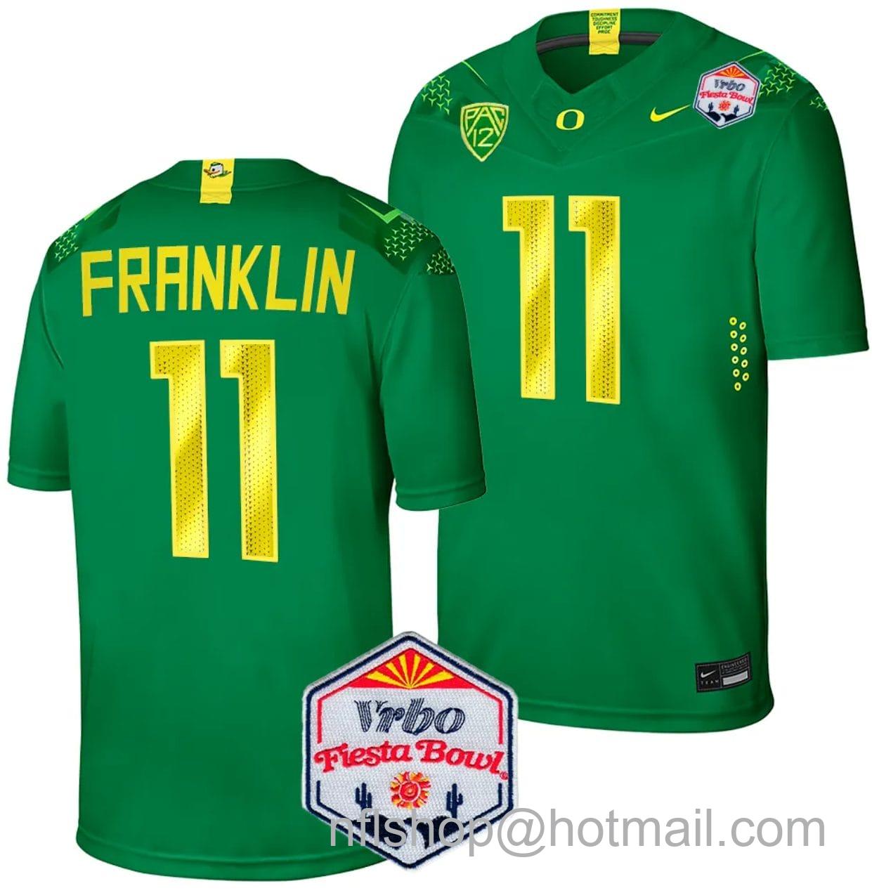 Men's Nike Troy Franklin Jersey #11 Oregon Ducks Fiesta Bowl Patch 2024 Football Green