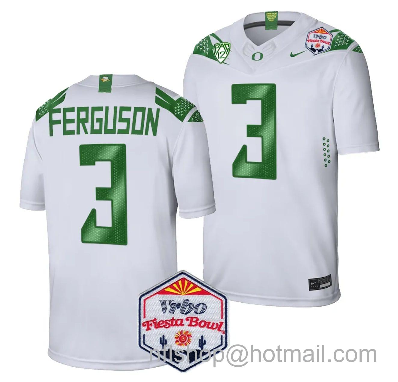 Men's Nike Terrance Ferguson Jersey #3 Oregon Ducks Fiesta Bowl Patch 2024 Football White