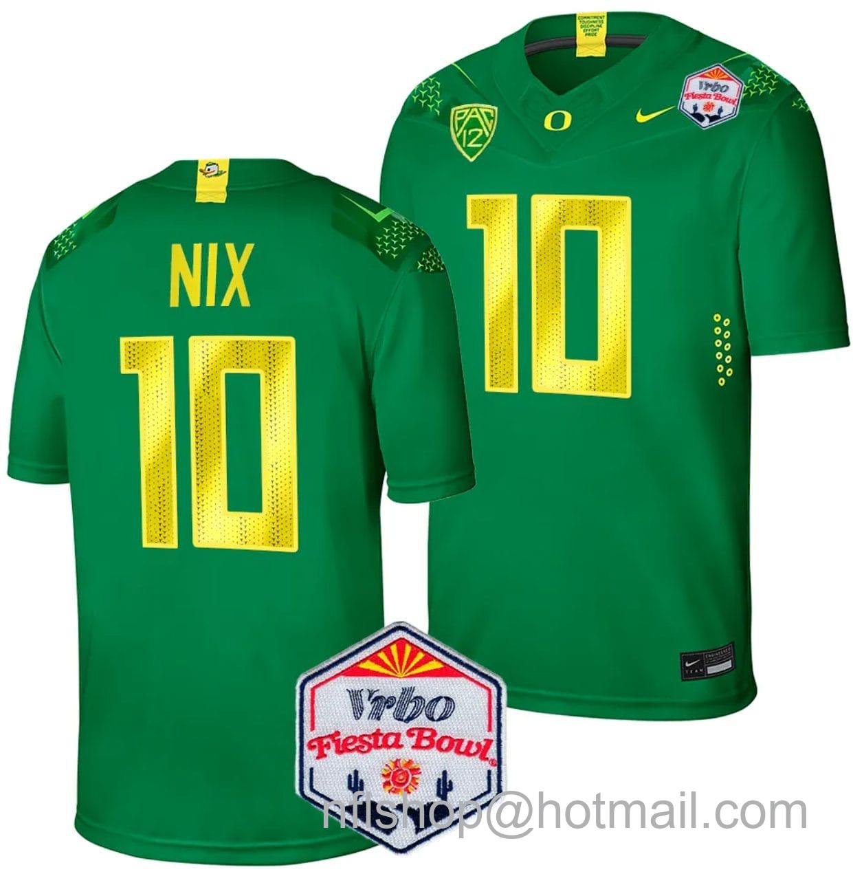 Men's Nike Bo Nix Jersey #10 Oregon Ducks Fiesta Bowl Patch 2024 Football Green