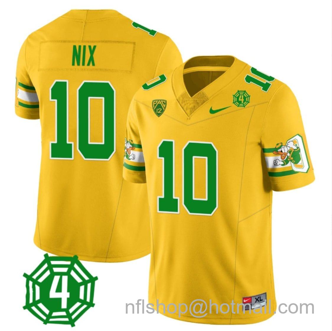 Men's Nike Bo Nix Jersey #10 Oregon Ducks Honor Spencer Webb Patch Football Yellow