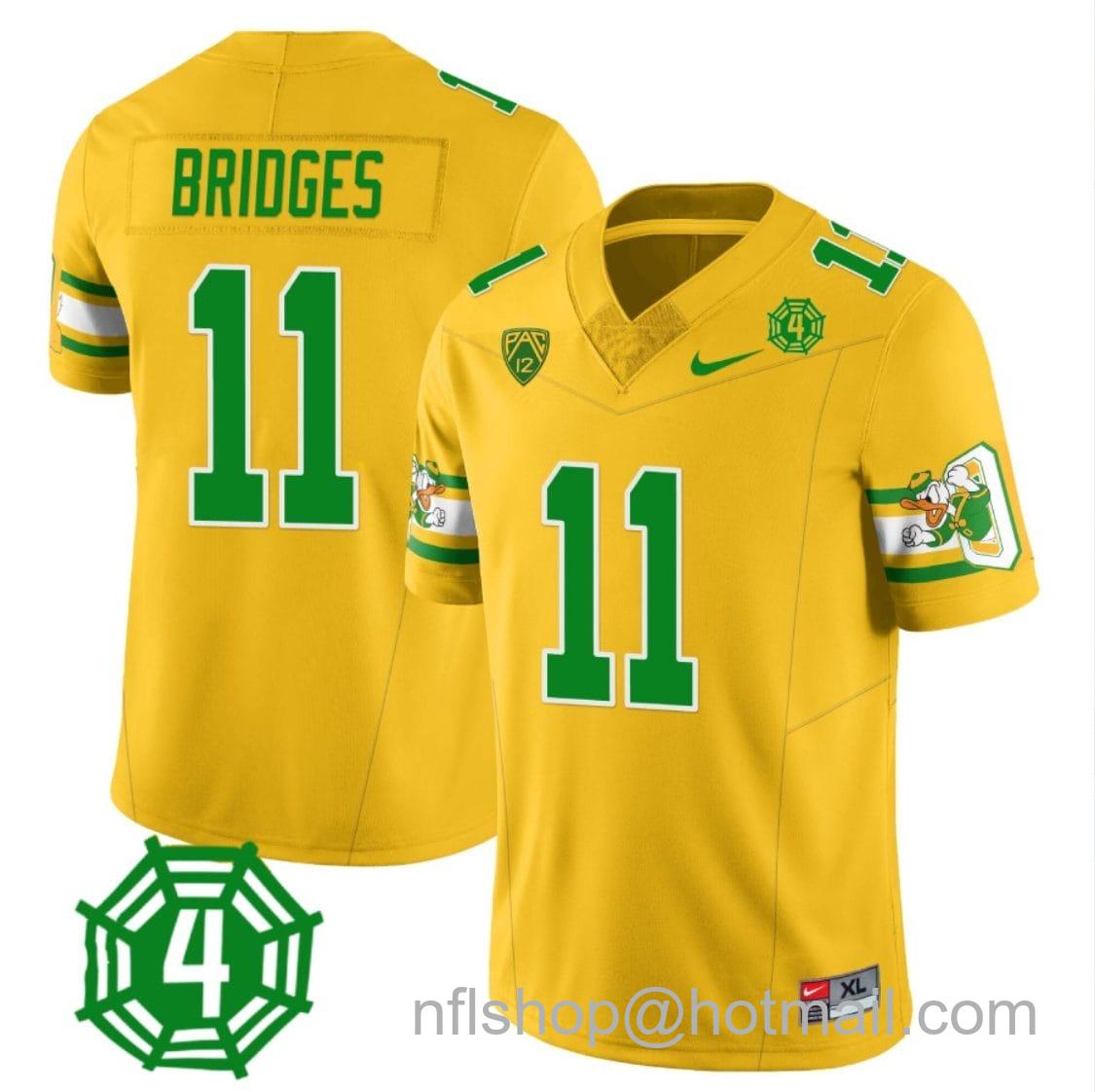 Men's Nike Trikweze Bridges Jersey #11 Oregon Ducks Honor Spencer Webb Patch Football Yellow