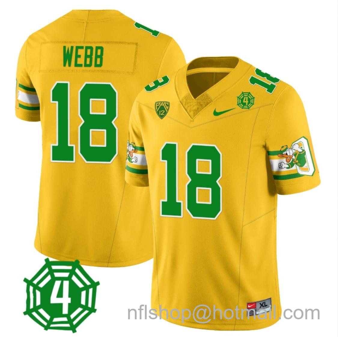 Men's Nike Spencer Webb Jersey #18 Oregon Ducks Honor Spencer Webb Patch Football Yellow