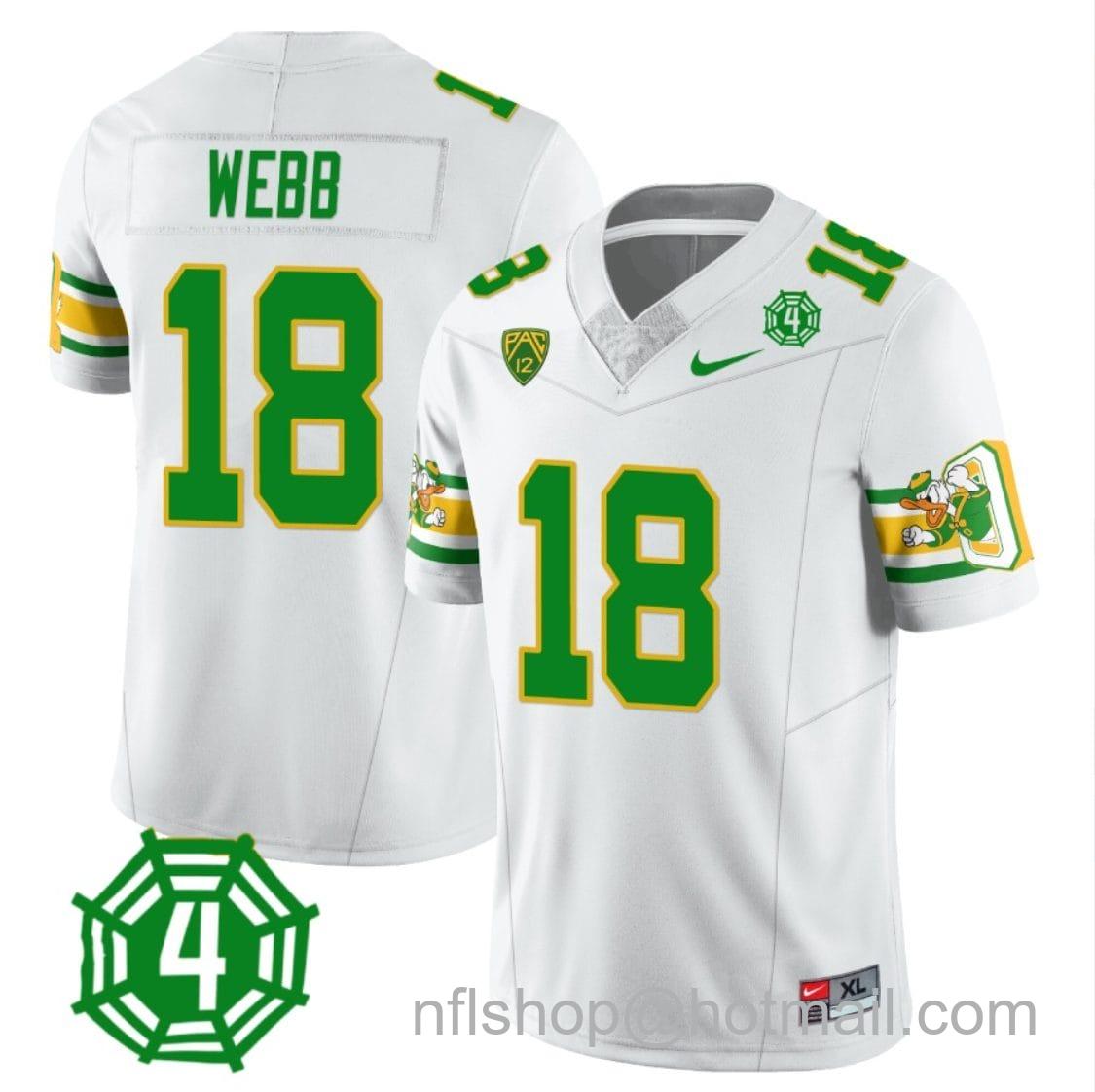 Men's Nike Spencer Webb Jersey #18 Oregon Ducks Honor Spencer Webb Patch Football White