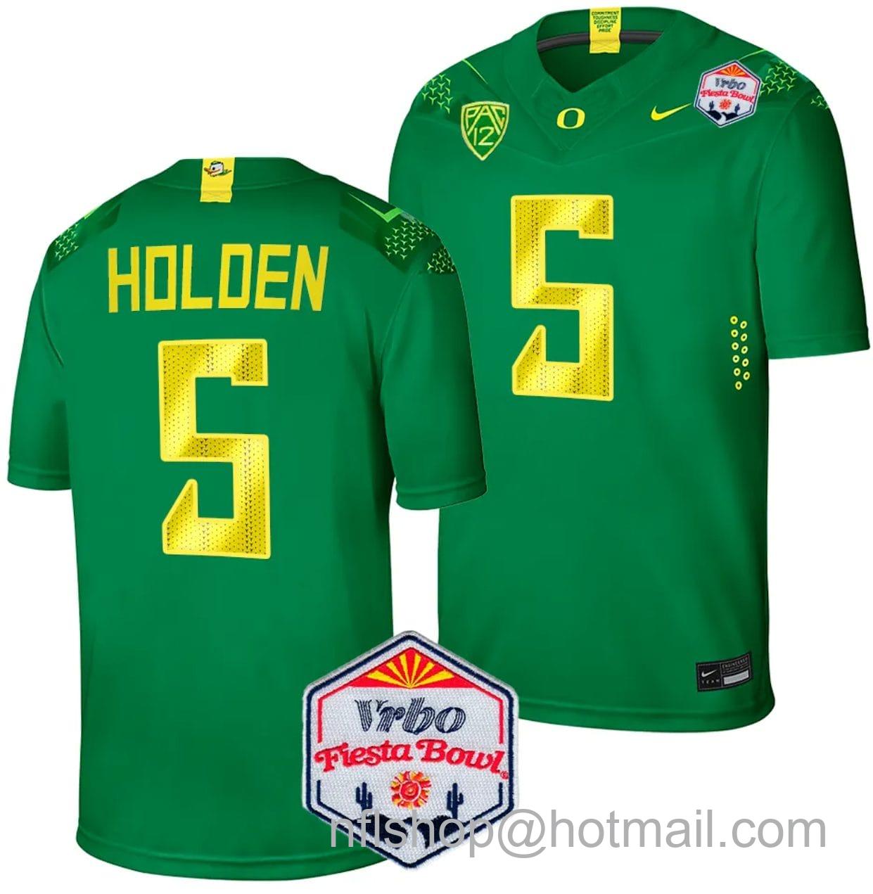 Men's Nike Traeshon Holden Jersey #5 Oregon Ducks Fiesta Bowl Patch 2024 Football Green