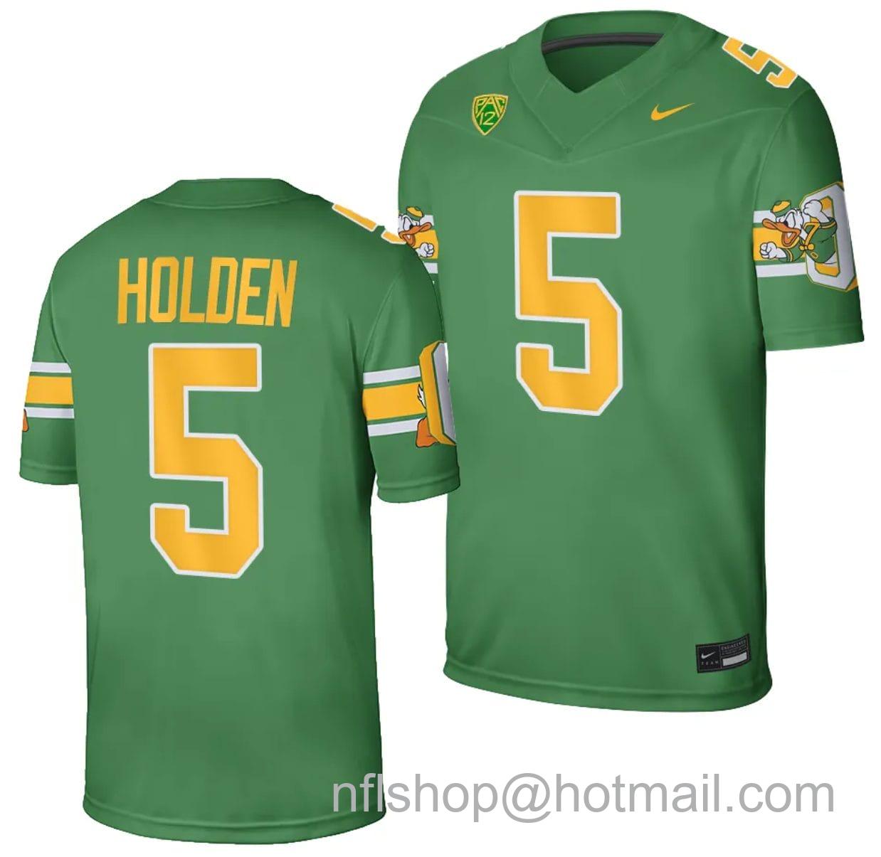 Men's Nike Oregon Ducks Traeshon Holden Jersey #5 Football Game College Green 2023-24