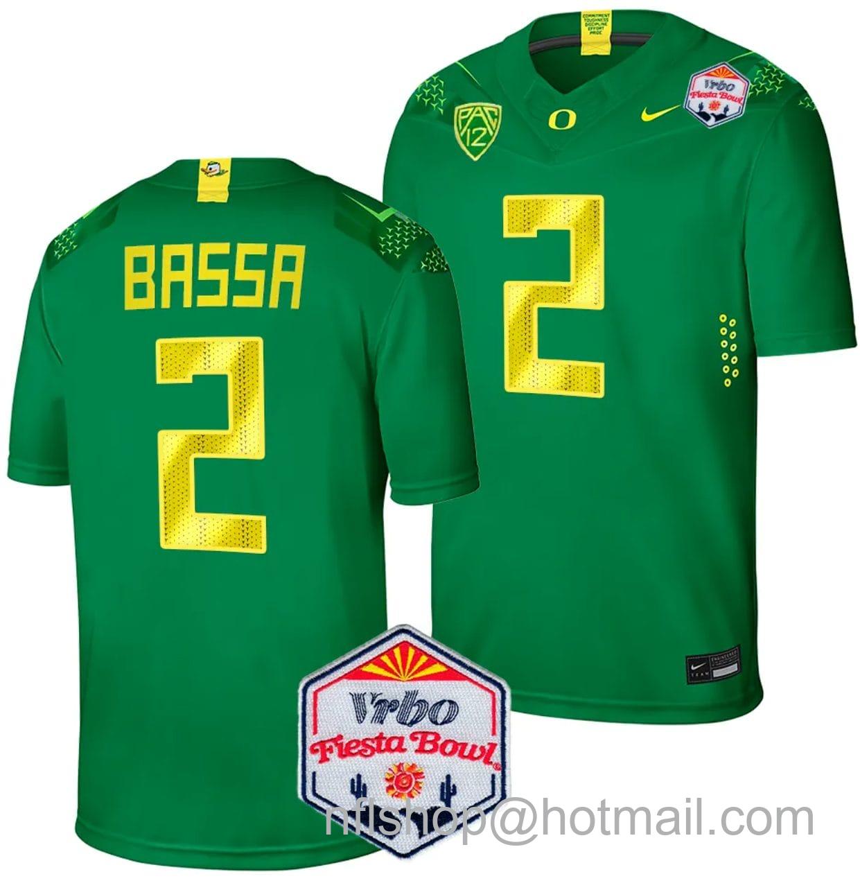 Men's Nike Jeffrey Bassa Jersey #2 Oregon Ducks Fiesta Bowl Patch 2024 Football Green