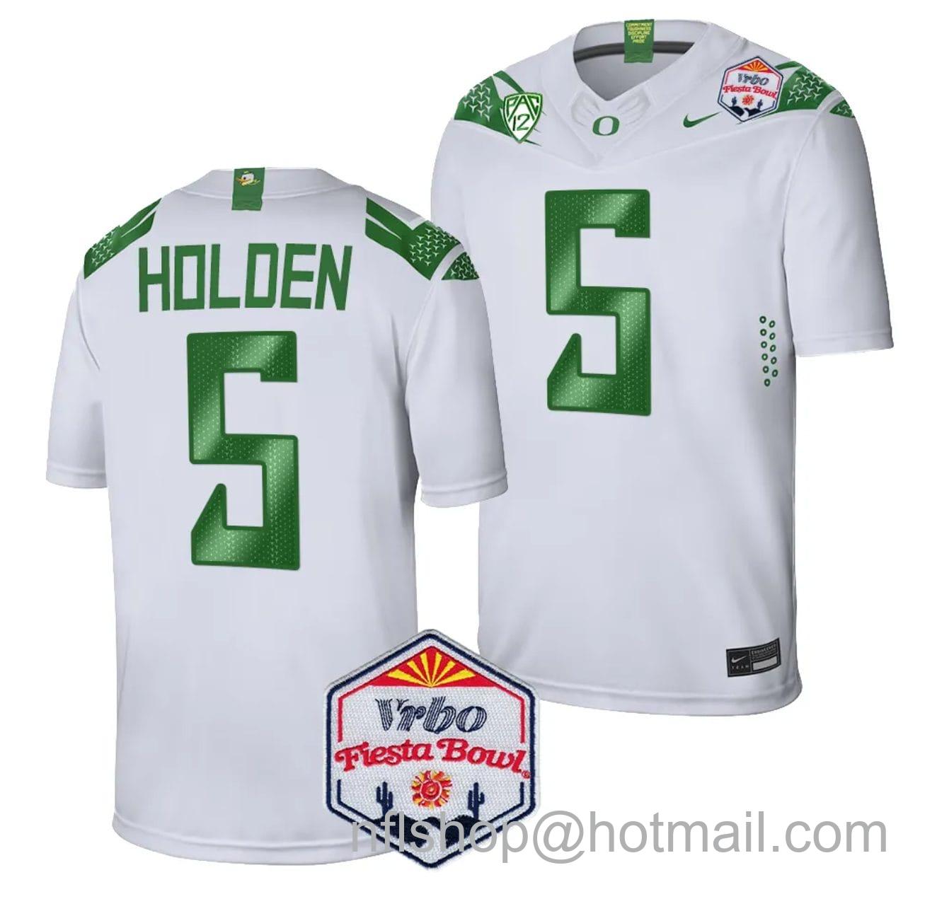 Men's Nike Traeshon Holden Jersey #5 Oregon Ducks Fiesta Bowl Patch 2024 Football White