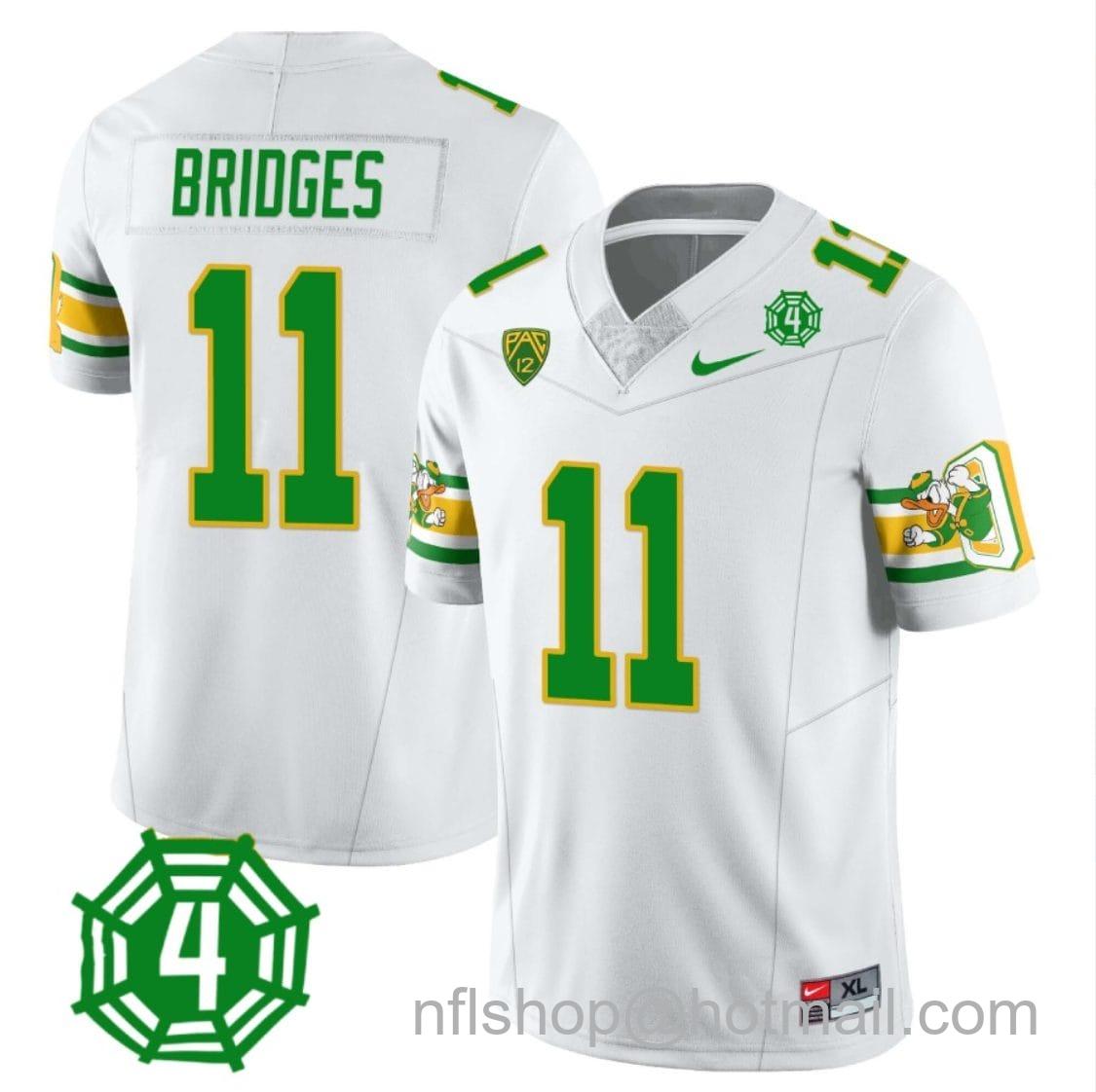 Men's Nike Trikweze Bridges Jersey #11 Oregon Ducks Honor Spencer Webb Patch Football White