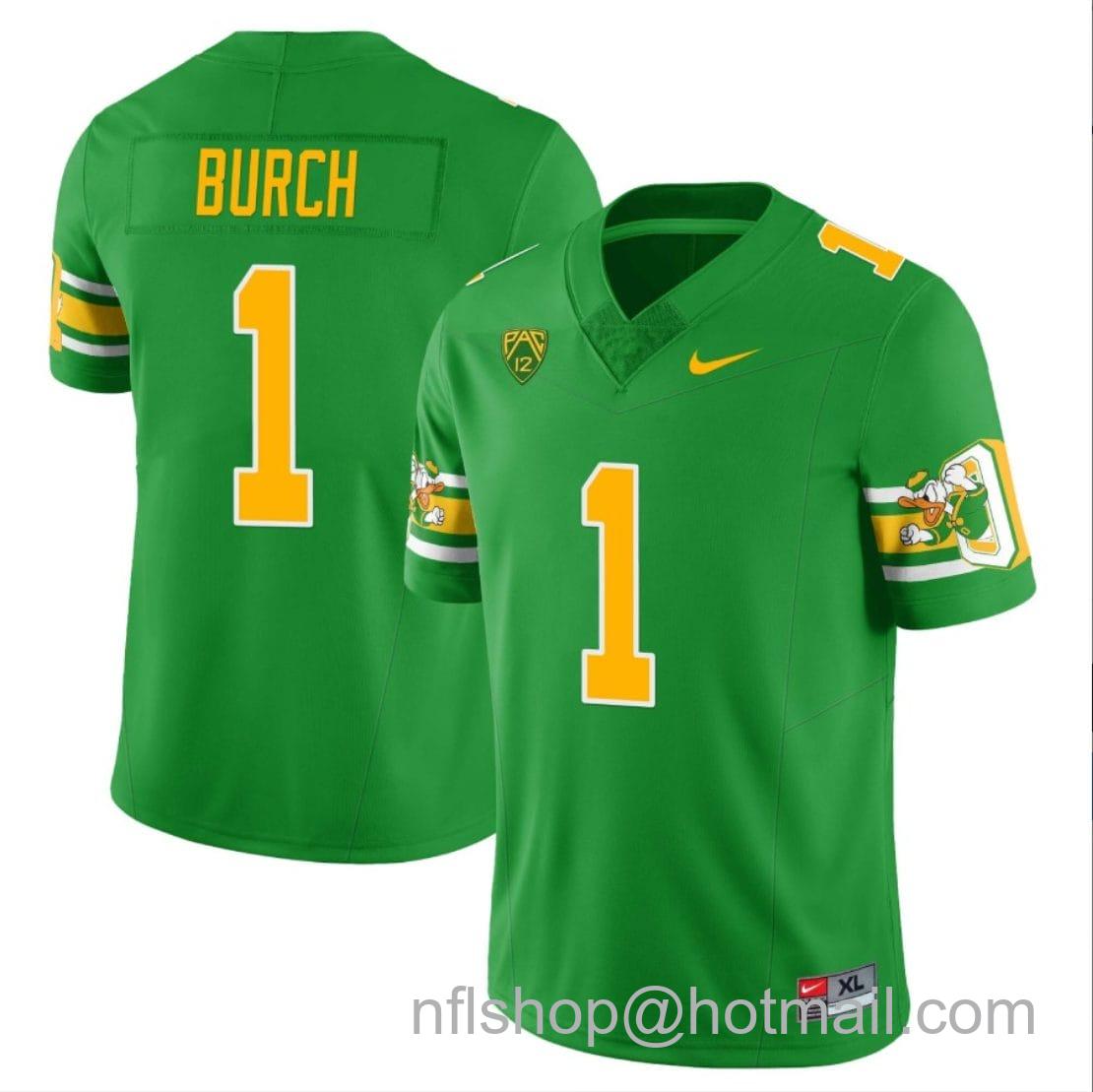 Men's Nike Jordan Burch Jersey #1 Oregon Ducks ‘Mighty Oregon’ Throwback Football Uniforms Green