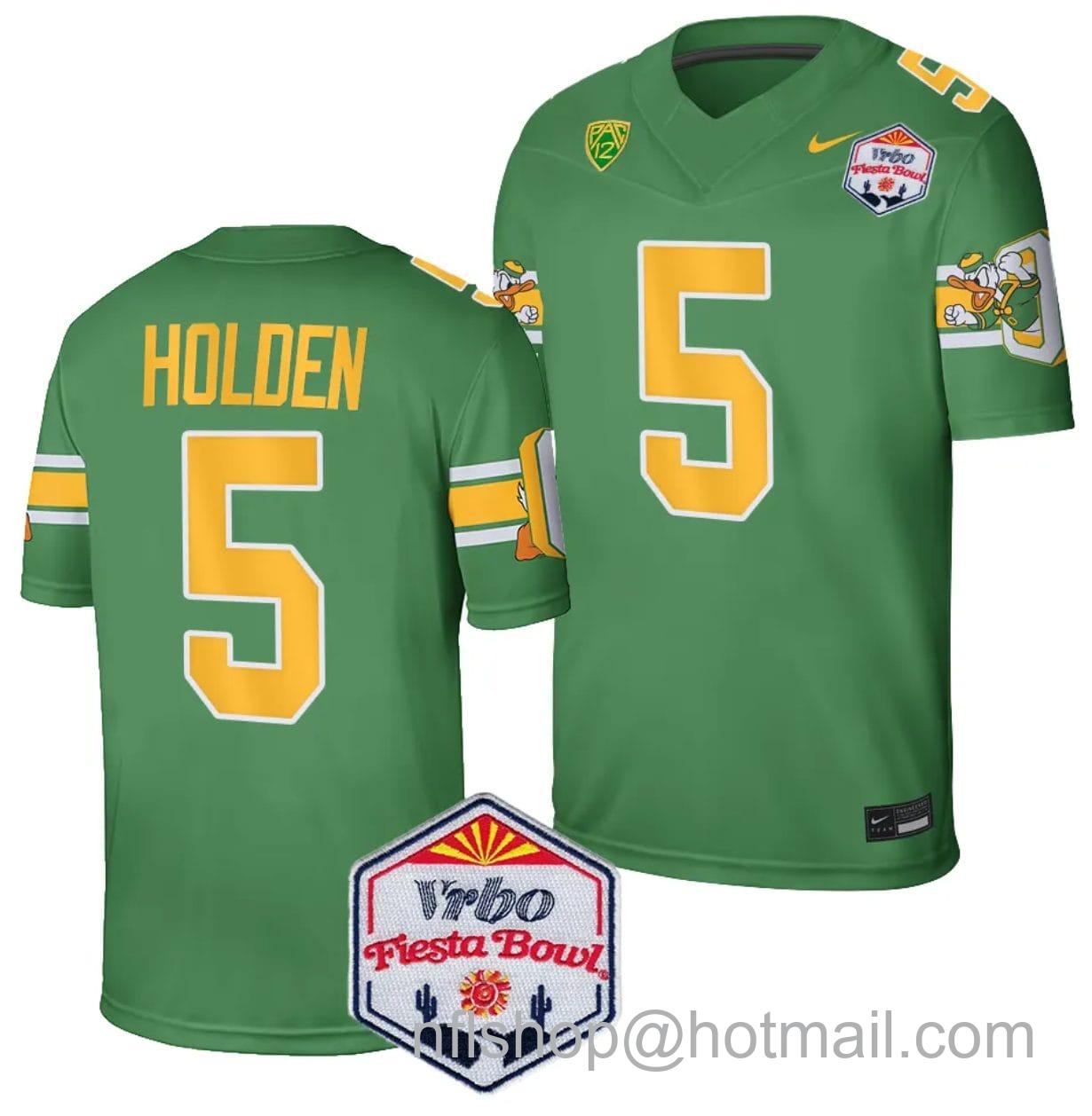 Men's Nike Traeshon Holden Jersey #5 Oregon Ducks Fiesta Bowl Patch 2024 Football Playoff Green