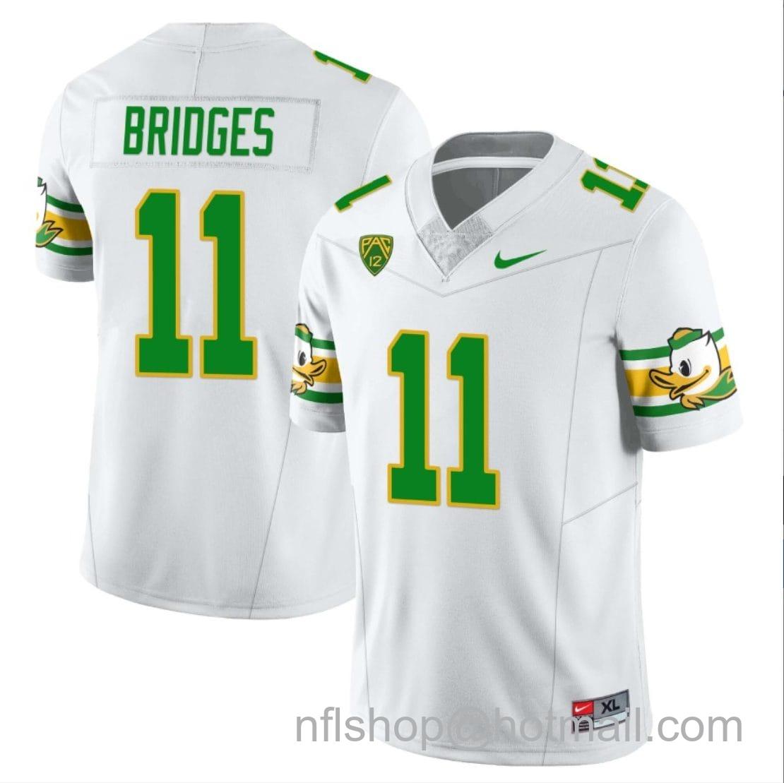 Men's Nike Trikweze Bridges Jersey #11 Oregon Ducks ‘Mighty Oregon’ Throwback College Football Uniforms White