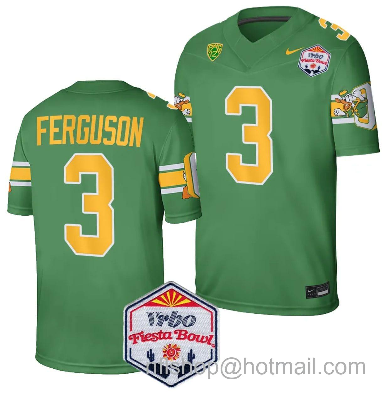 Men's Nike Terrance Ferguson Jersey #3 Oregon Ducks Fiesta Bowl Patch 2024 Football Playoff Green