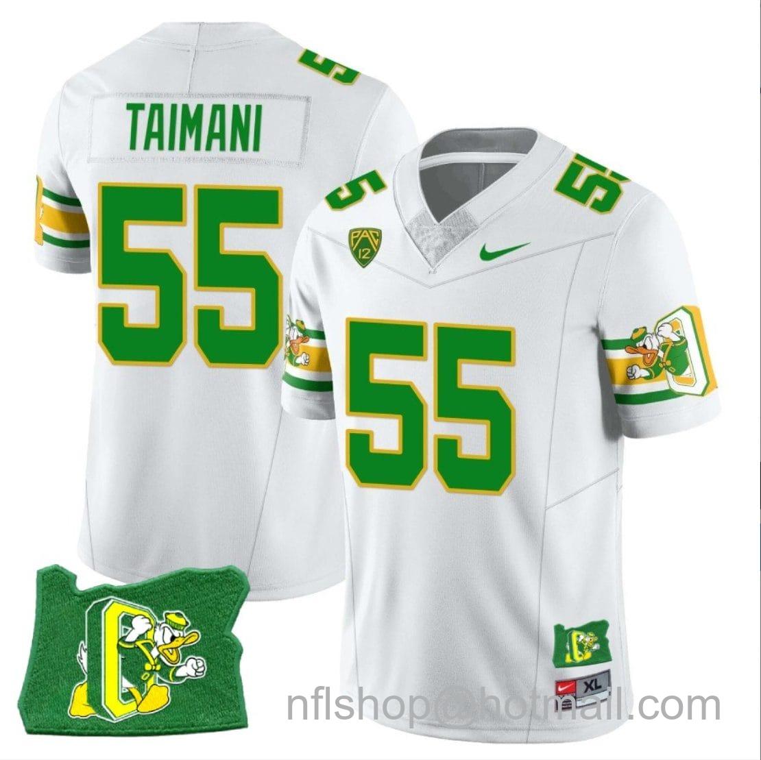 Men's Nike Sam Taimani Jersey #55 Oregon Ducks ‘Mighty Oregon’ Throwback Football Oregon State White