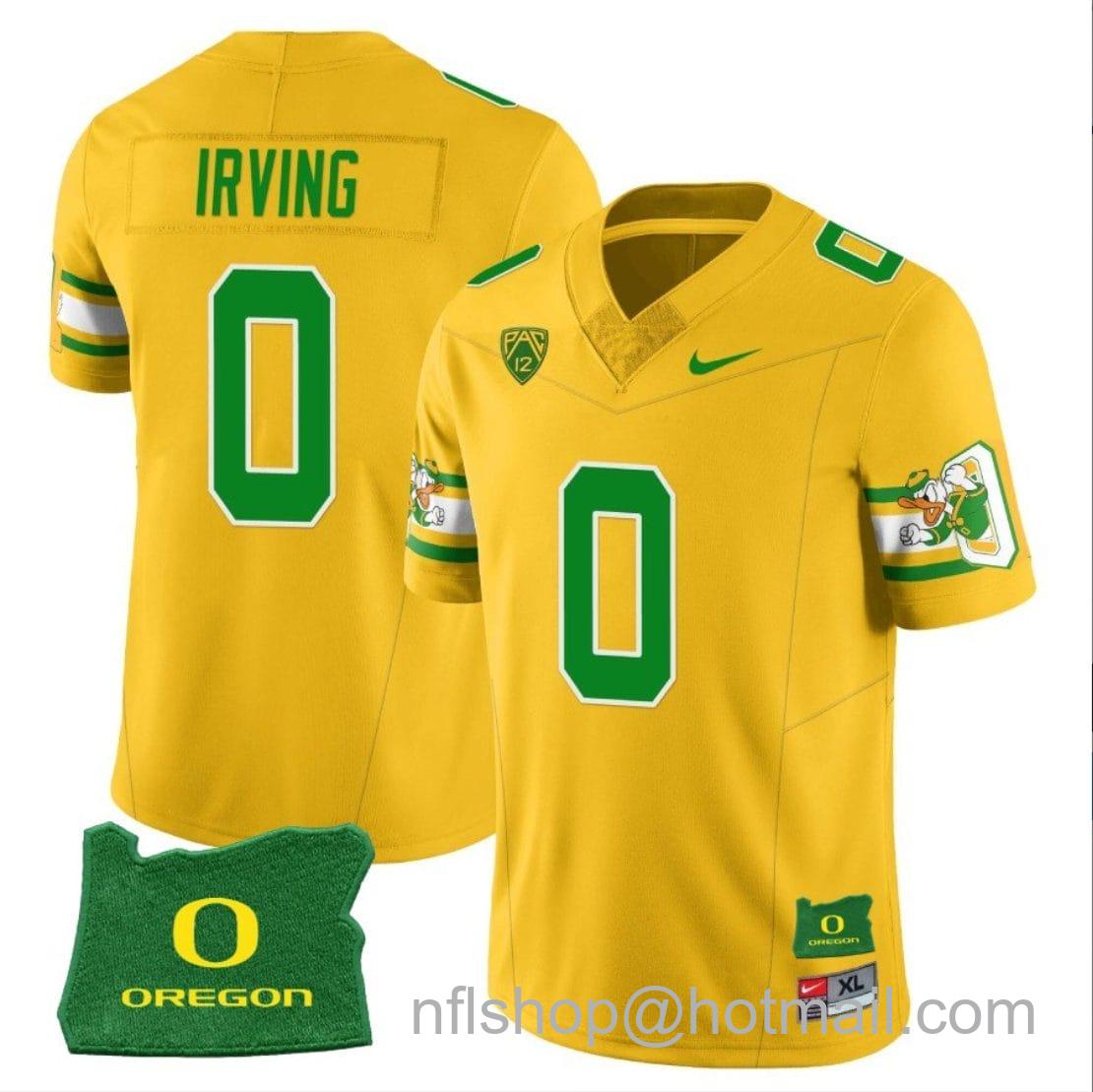 Men's Nike Mar'Keise Irving Jersey #0 Oregon Ducks ‘Mighty Oregon’ Throwback Football Uniforms Oregon State Patch Yellow