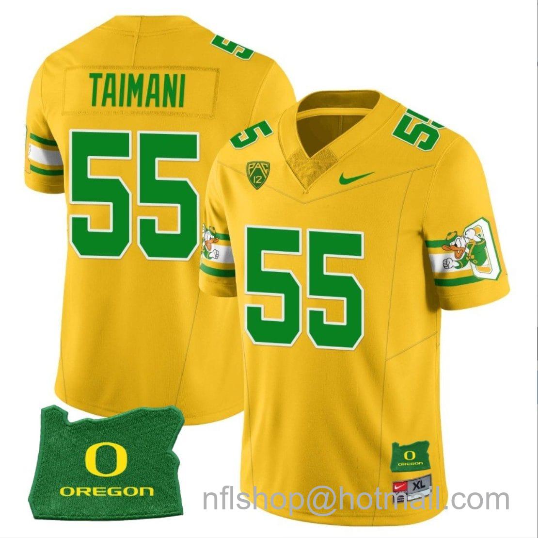 Men's Nike Sam Taimani Jersey #55 Oregon Ducks ‘Mighty Oregon’ Throwback Football Uniforms Oregon State Patch Yellow