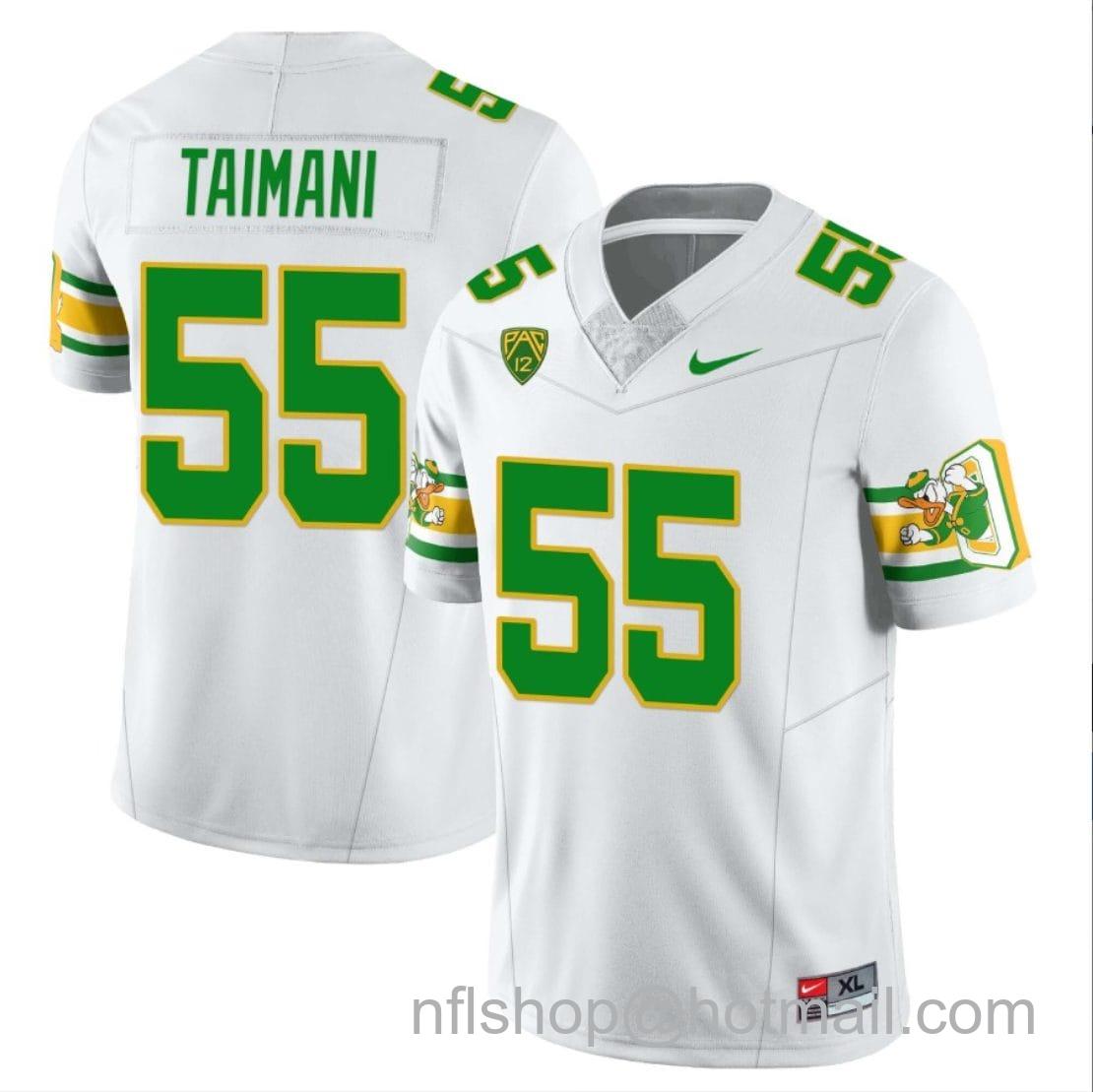 Men's Nike Sam Taimani Jersey #55 Oregon Ducks ‘Mighty Oregon’ Throwback Football Uniforms White