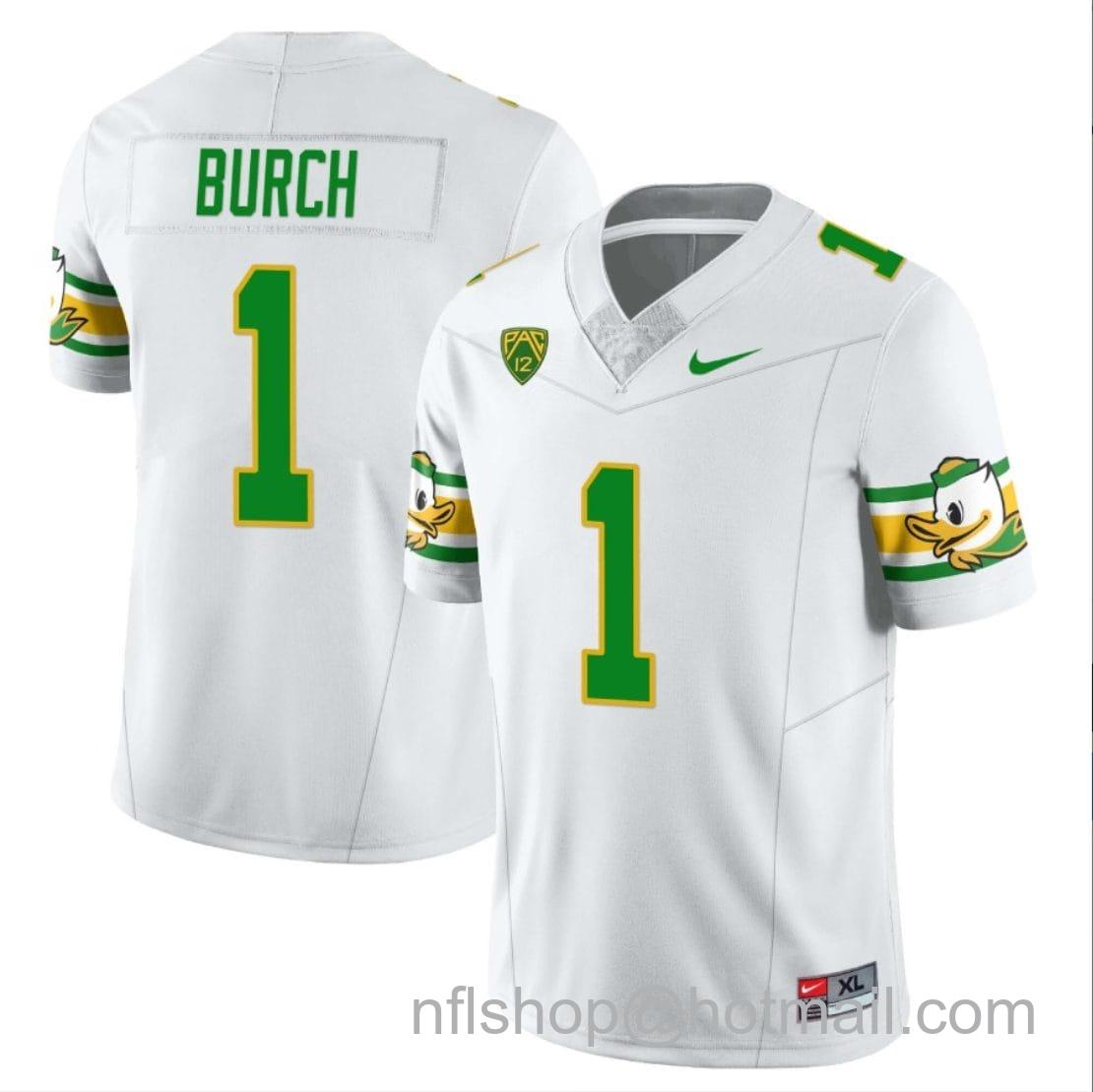 Men's Nike Jordan Burch Jersey #1 Oregon Ducks ‘Mighty Oregon’ Throwback College Football Uniforms White